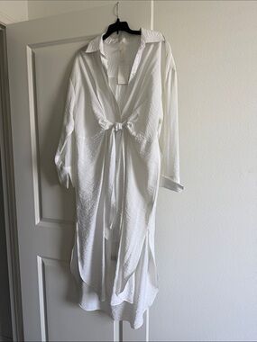 H&M White Button Down Tie-Front Maxi Shirt dress